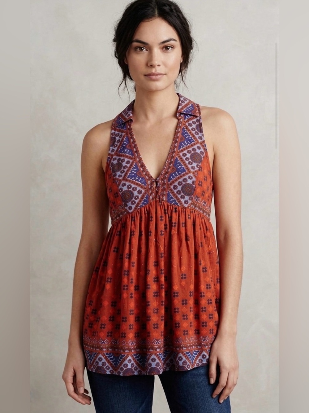 Free People‎ "Charlotte" Halter Tunic Top Sz S Boho Summer Festival Hippie Gypsy